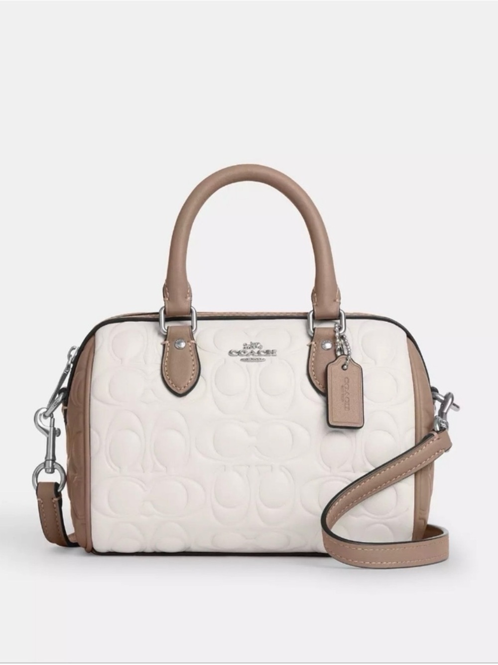 Coach Quilted Mini Satchel in Chalk and Tan Leather Trim